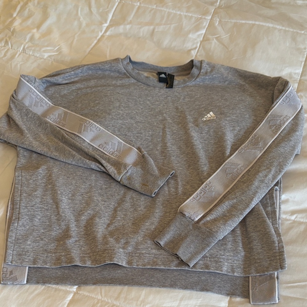 adidas Heather Gray Crewneck Sweatshirt with Sleeve Logo Tape